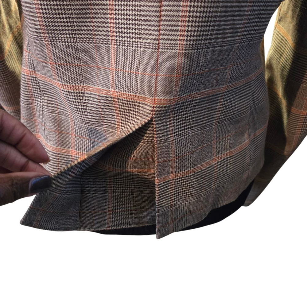 Michael Kors Brown Orange Plaid Blazer Jacket Size 12 - Picture 6 of 8